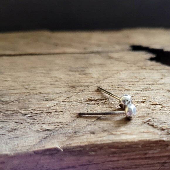 Small Sterling Silver Faceted Earrings, Metalwork Jewelry, Handcrafted, 925 Slvr - Picture 4 of 6